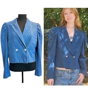 500 Maison Cinqcent blue denim Puff Sleeve cropped bolero Blazer Jacket Sz M